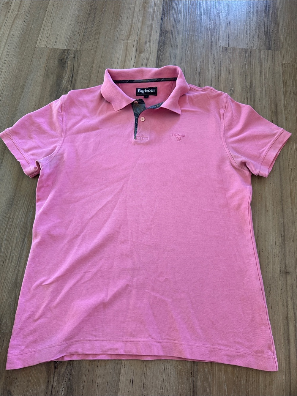 Barbour Pink Short-Sleeve Polo with Contrast Inner Collar